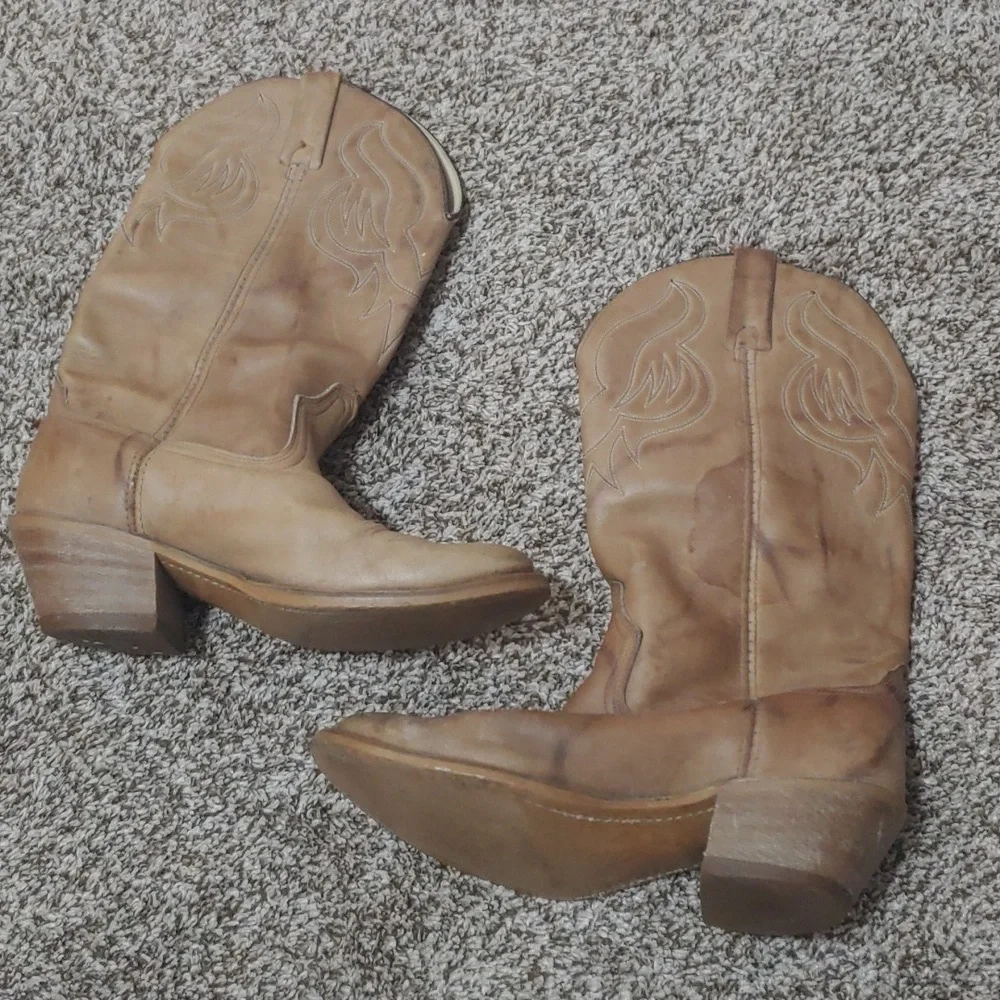 VTG Dingo Leather Cowboy Boots Light Brown Men's Size 8